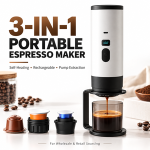 Cafetera Espresso Portátil 3 en 1, Bomba de Presión Recargable, Extracción en Frío y Caliente, Cafetera de Cápsulas Manual para Viajes al Aire Libre - Product Image 1