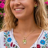 Ensemble de bijoux tendance Mexique : Boucles d'oreilles et collier pendentif Cactus plaqué or pour femme – Cadeau, Vente en gros, Personnalisable