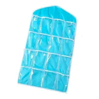 Sac de rangement mural suspendu pliable transparent imperméable à 16 compartiments pour chaussettes, sous-vêtements, accessoires de voyage