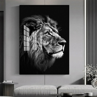 Desain kustom cetak UV lukisan kaca Modern singa seni dinding 3D kristal porselen lukisan hewan untuk dekorasi ruang tamu rumah