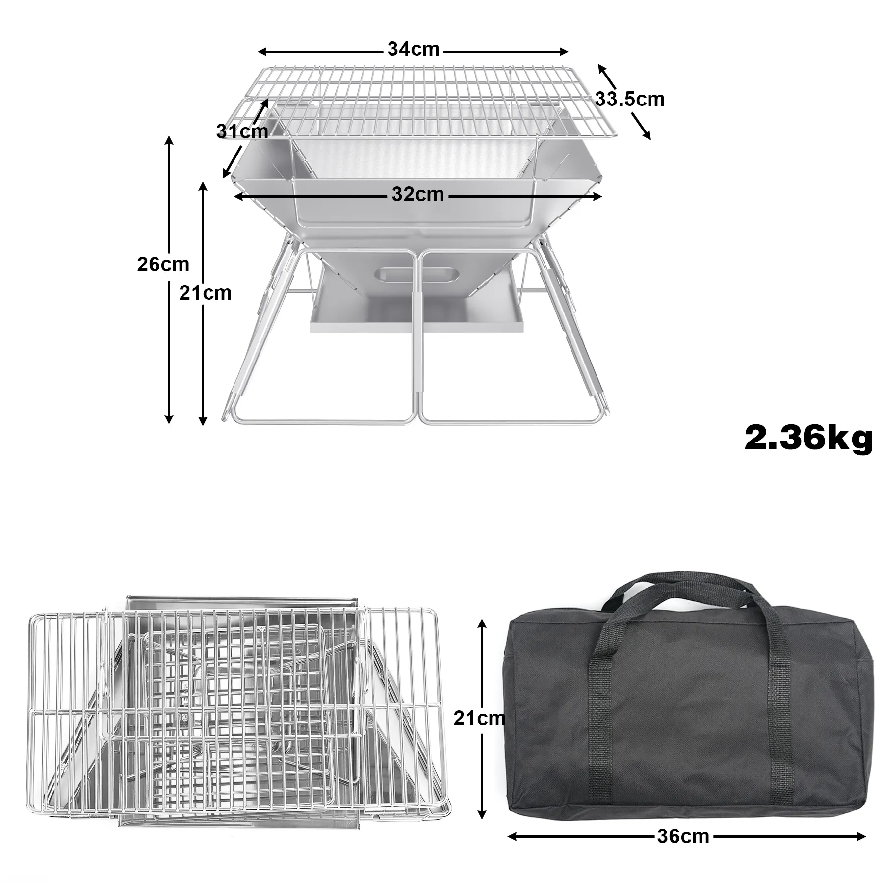 Eenvoudige Reiniging Draagbare Outdoor Roestvrijstalen Vuurplaats Met Bbq Grill