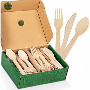 Vaisselle en bambou naturel sans jointure, emballée en boîte, biodégradable, jetable, fourchette, cuillère, couteau, vente en gros - Product Image 1
