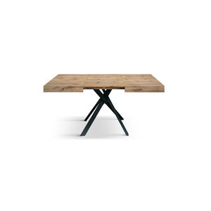 Table à manger extensible Leonardo 95 à 145 cm, plateau en mélamine chêne rustique, pieds croisés noirs, usage intérieur - Product Image 2