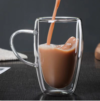 Tasse à café en verre borosilicate à double paroi avec logo personnalisé, tasse minimaliste avec poignée pour la maison et le bureau