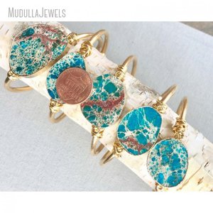 BM11265 Boho <span class=keywords><strong>Chic</strong></span> Plaqué Or Turquoise Jaspe Dalle Bracelet <span class=keywords><strong>Chic</strong></span> Sarcelle Océan Pierre Manchette Bracelet Mode Charme Bracelets - Product Image 1