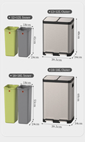 Contenedor de Reciclaje para Cocina de Acero Inoxidable de 18L+18L con Doble Compartimiento, Ecológico, con Pedal, Tipo de Presión con Tapa Abierta