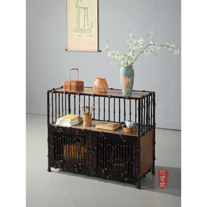 Bamboo Tea Cabinet Square Lacquered Floor Standing Storage Antique Display Cabinet For Tea Room - Product Image 5