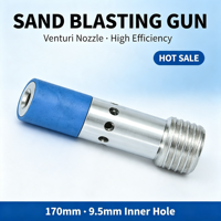 Buse de sablage Venturi ultra-courte Born Machinery 170 mm, trou intérieur 9,5 mm, en alliage d'aluminium aéronautique et carbure de tungstène