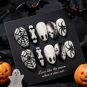 Uñas Postizas 3D con Diseño de Telaraña de Araña para Halloween, Forma Almendrada Corta, Lindas Puntas de Uñas Postizas para Salón de Belleza, Fiesta, Venta al por Mayor - Product Image 2