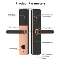 Serrure de porte intelligente numérique rouge antique TTlock Tuya WiFi avec accès à distance, empreinte digitale, mot de passe et carte IC pour appartement et porte en bois