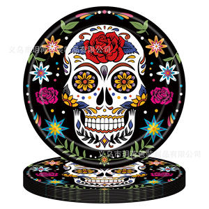 Fournitures de fête de remise des diplômes sur le thème du Jour des Morts mexicain : Assiettes <span class=keywords><strong>en</strong></span> <span class=keywords><strong>papier</strong></span> jetables, gobelets, serviettes, set de nappes - Product Image 3