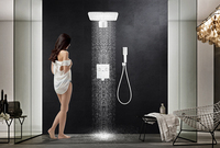 Ensemble de douche encastré argenté avec fonction pluie, en laiton massif, interrupteur chaud/froid