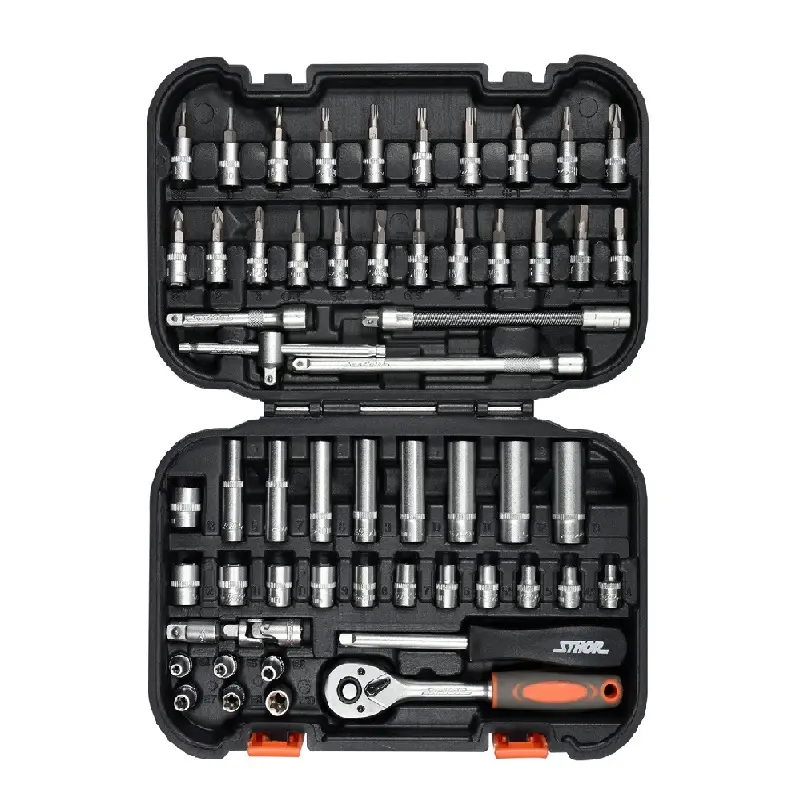 STHOR 58643 Hand Tools Steam Protection Machine Repair Combination And Tool Kit Set Case 1/4" 56PCS For Sockets Sets Tool Sets
