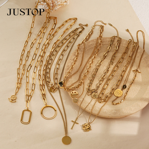 Collier long pendentif OEM/Vente en gros personnalisé, chaîne à maillons en acier inoxydable étanche plaqué or et argent, unisexe, tendance et mode - Product Image 1