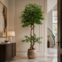 Arbre artificiel Ficus de 200 cm en pot, grande plante artificielle Banyan à feuilles de soie, verdure d'intérieur pour la décoration de bureau et de maison, vente en gros OEM ODM