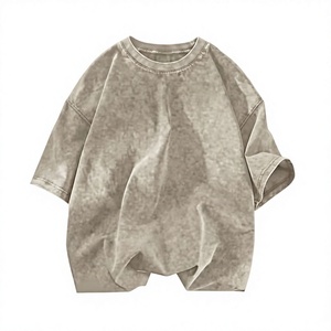 T-shirt décontracté à col rond surdimensionné en coton 100% délavé à l'acide pour homme, à séchage rapide et respirant - Product Image 1