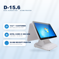 Terminal POS Layar Ganda Belakang 15,6 Inci Printer 58mm Putih Sistem Kasir Retail Windows