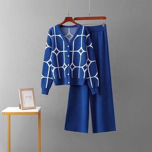 Ladies v Neck Long Sleeve Loose Fit Short <strong>Cardigan</strong> and High Waist Long Pants <strong>Twin</strong> <strong>Set</strong> - Product Image 6