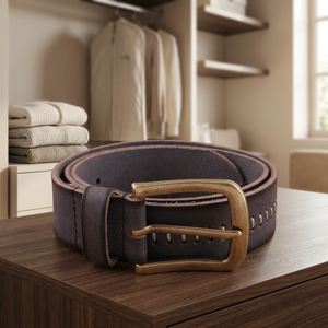 BS INTERNATIONAL NA234 European Style <b>Vintage</b> Square Cow Hide Leather <b>Belts</b> Premium Quality Pin Buckle Customized Length Solid - Product Image 1