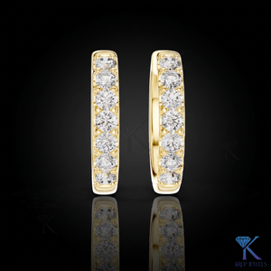 Lab Grown CVD HPHT Diamond Single Row Pave <b>Huggie</b> Hoop Earrings Snap Back 14K 18K <b>Solid</b> <b>Gold</b> Luxury Wedding Party Women's - Product Image 1