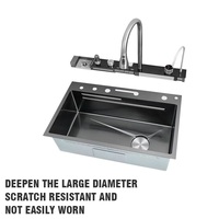Éviers de cuisine en acier inoxydable 304 à motif de nid d'abeille multifonctionnel intelligent avec cascade, grand évier simple