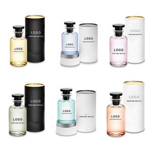 Di lusso 30ml e 100ml bottiglie di profumo di vetro rotonde fibbia fibbia fiaschetta Spray con serigrafia imballaggio del campione <span class=keywords><strong>per</strong></span> cosmetici