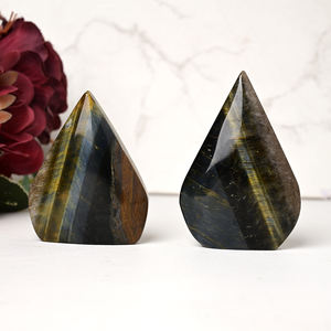 Ornement en œil de tigre jaune et bleu naturel en forme de goutte d'eau pour la décoration intérieure unique et les cadeaux de vacances - Product Image 5