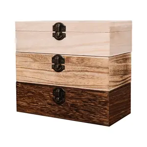 Nueva caja de almacenamiento de madera de Paulownia Rectangular Retro, caja abatible de regalo de negocios con procesamiento de Metal