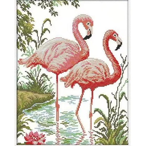 Kit de Pintura Decorativa para Dormitorio, Bordado a Mano, Serie de Animales en Punto de Cruz, Dos Flamencos, Paisaje Rosa Fresco, para Sala de Estar - Product Image 1