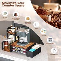 Support à capsules de café en bois moderne, personnalisable en usine, avec tiroir pour K-Cup, rangement coulissant à 2 niveaux et rangement sur plan de travail