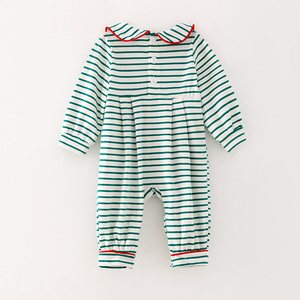 Disponible en Stock, Envío Inmediato, Camisa de Manga Larga para Bebé Niño, Diseño Navideño con Bordado de Reno, Rayas, Cierre de Botones, Cuello Peter Pan - Product Image 3