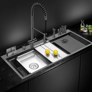 Fregadero de Cocina Grande de Acero Inoxidable Nano Negro con Lavavasos Integrado y Portacuchillos - Product Image 1