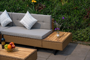 Acacia <b>Wood</b> <b>Table</b> Top, Powder-coated Steel Frame Wicker Sofa Set for Outdoor <b>Garden</b> Porch <b>Garden</b> Backyard Lawn Furniture - Product Image 5