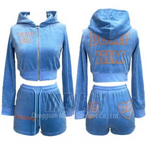 2024 Autumn Casual Wear Custom 3d Embroidery Ladies Two Piece Shorts Sets Women <b>Zip</b> <b>up</b> Hoodies Velour Tracksuits Sweat Suit Set - Product Image 3