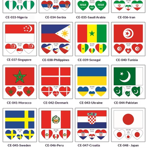 Autocollants de tatouage imperméables écologiques avec drapeaux <span class=keywords><strong>du</strong></span> <span class=keywords><strong>monde</strong></span>, décoration faciale par transfert à l'eau, prise en charge <span class=keywords><strong>du</strong></span> logo personnalisé - Product Image 1