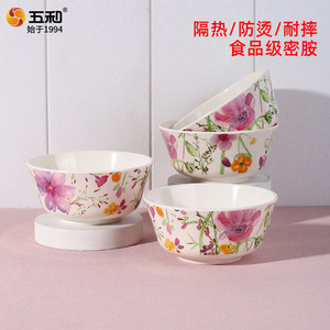 Five-tone Melamine Bowl Set Flower Pattern Round Rice Bowl Household Anti-shatter Tableware - Product Image 5