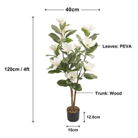 Arbre artificiel de magnolia en pot de 4, 5 et 6 pieds, fleurs roses et blanches en PEVA, faux arbre à fleurs avec tronc en bois véritable pour décoration intérieure