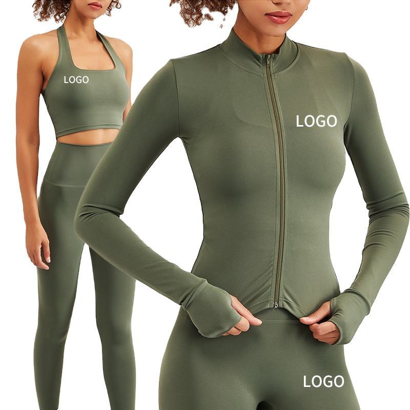 Hot Sale Women Soft Breathable Workout Set Long Sleeve Jacket Tight Pants Clothing Active Wear Gym Fitness 2 Piece Yoga Sets