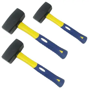 GT-0166 Drop Forged C-45 Steel Flat Head Plastic Coating Soft Grip Handle Stoning Hammer