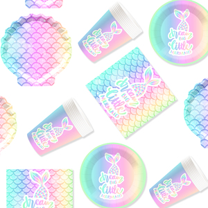 DAMAI - Juego de Vajilla con Temática de Sirena para Fiesta de Cumpleaños, con Platos, Vasos y Servilletas para 8 Personas - Product Image 2