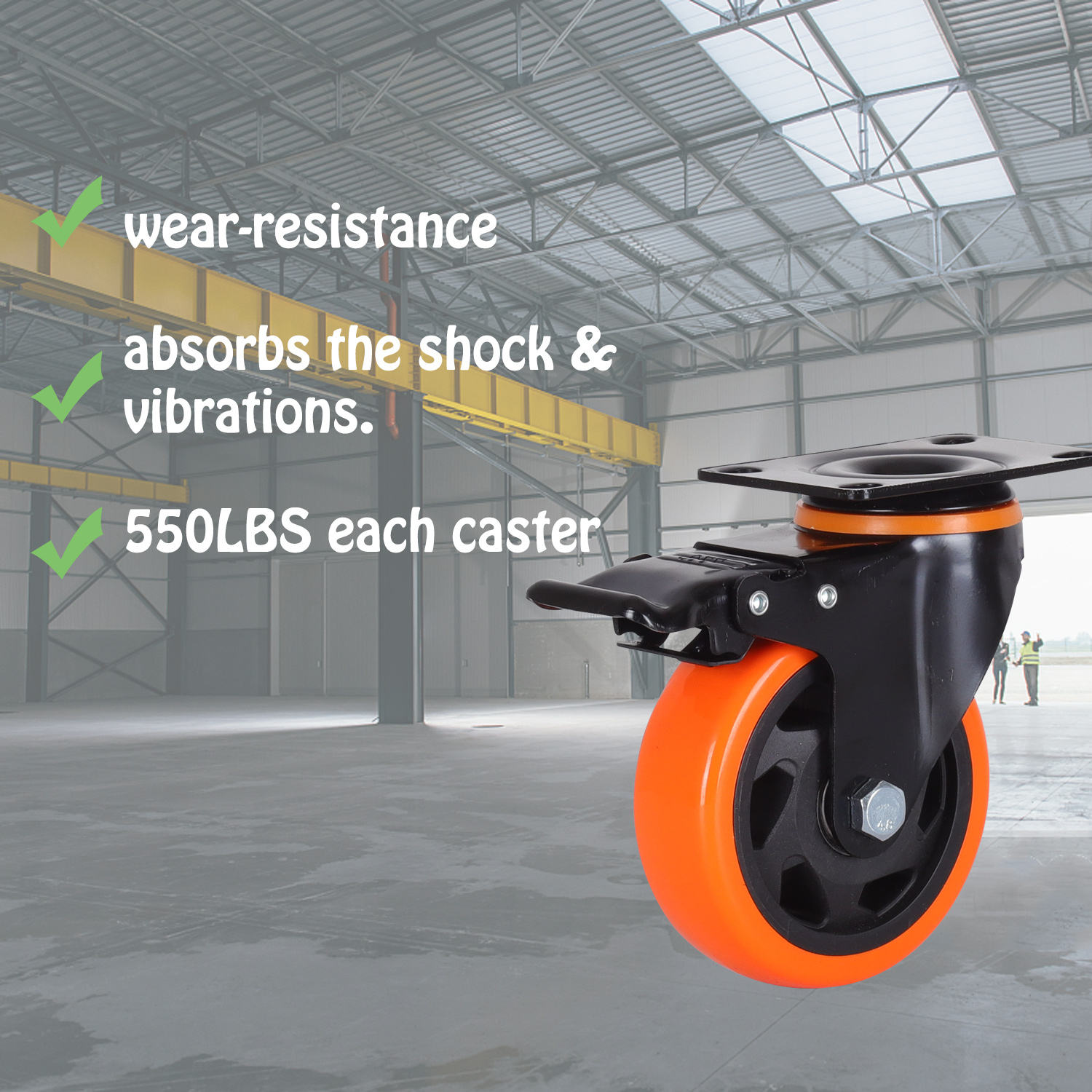 Industrial Rubber Cart Wheels for Workbench Central Locking Castor Wheel Heavy Duty Caster Wheels