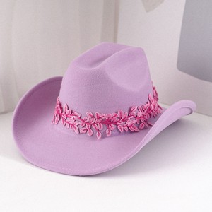 Sombrero de Vaquero de Fieltro Rosa <span class=keywords><strong>Pastel</strong></span> para Mujer, Novedad 2026, con Adorno de Bordado de Hojas en 3D, para Todas las Temporadas, Deportes y Moda al Aire Libre - Product Image 2