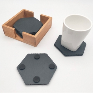 4pcs Classic Eco-Friendly Round Black Slate Stone Coasters Handmade Natural Edge for Kitchen <b>Bar</b> Home Use - Product Image 2