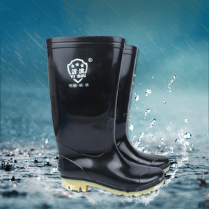 Men's High Top Rubber <b>Boots</b> <b>Black</b> Mid Calf <b>Work</b> Rain <b>Boots</b> Non Slip Fleece Lined Warm Mining <b>Boots</b> Low Heel Standard Thickness - Product Image 2