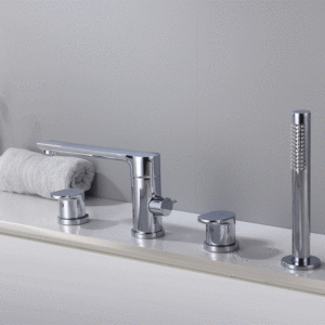 Set <span class=keywords><strong>Doccia</strong></span> a Quattro Pezzi con Beccuccio Esteso per <span class=keywords><strong>Vasca</strong></span> da Bagno, Tipo Seduto, Rubinetto <span class=keywords><strong>in</strong></span> Rame Pieno a Quattro Fori - Product Image 3