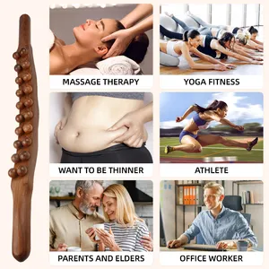 Venta al por mayor de fábrica, masajeador anticelulítico carbonizado GuaSha Stick con 20 cuentas para masaje de terapia corporal, palo de madera - Product Image 3