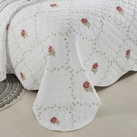 Lot de 3 couvre-lits en coton pour lit double, avec broderie de roses, surmatelas et ensemble de couette Euro pour lit double