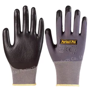 Guanti rivestiti di palma sabbiosa in Nitrile nero per maglieria in Nylon grigio calibro 15