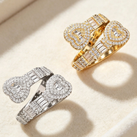 Bagues de fiançailles en moissanite taille émeraude, en argent sterling 925 plaqué or, sertissage à griffes, motif fleur ajourée, unisexe, style Hip Hop