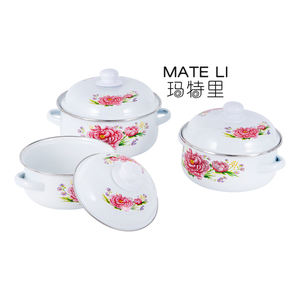 कस्टम लोगो मुद्रित इनेमल फूल पैटर्न गैर विषैले कार्बन स्टील पॉट सेट ढक्कन के साथ गोल इनेमल लेपित पॉट सेट - Product Image 2